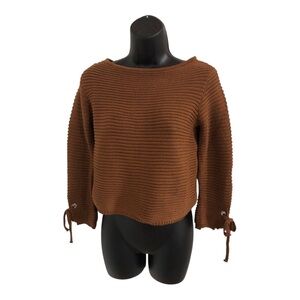 Brown rolled hem elbow tie sweater size small brand‎ new